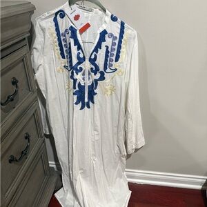 White and Blue Embroidered Kurta